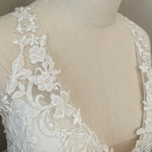 NEW ALYCE PARIS SZ 14 WHITE ILLUSION SLEEVELESS BEADED TULLE FORMAL BALLGOWN - Picture 7 of 16